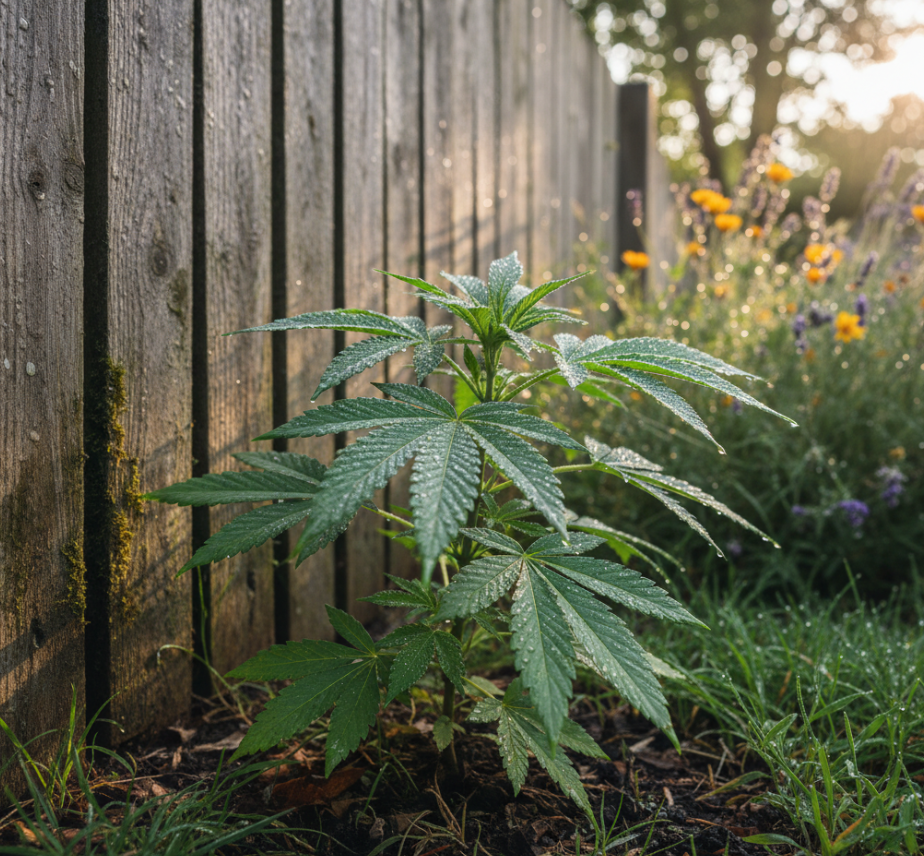 Artisan breeder examining cannabis phenotypes under natural sunlight